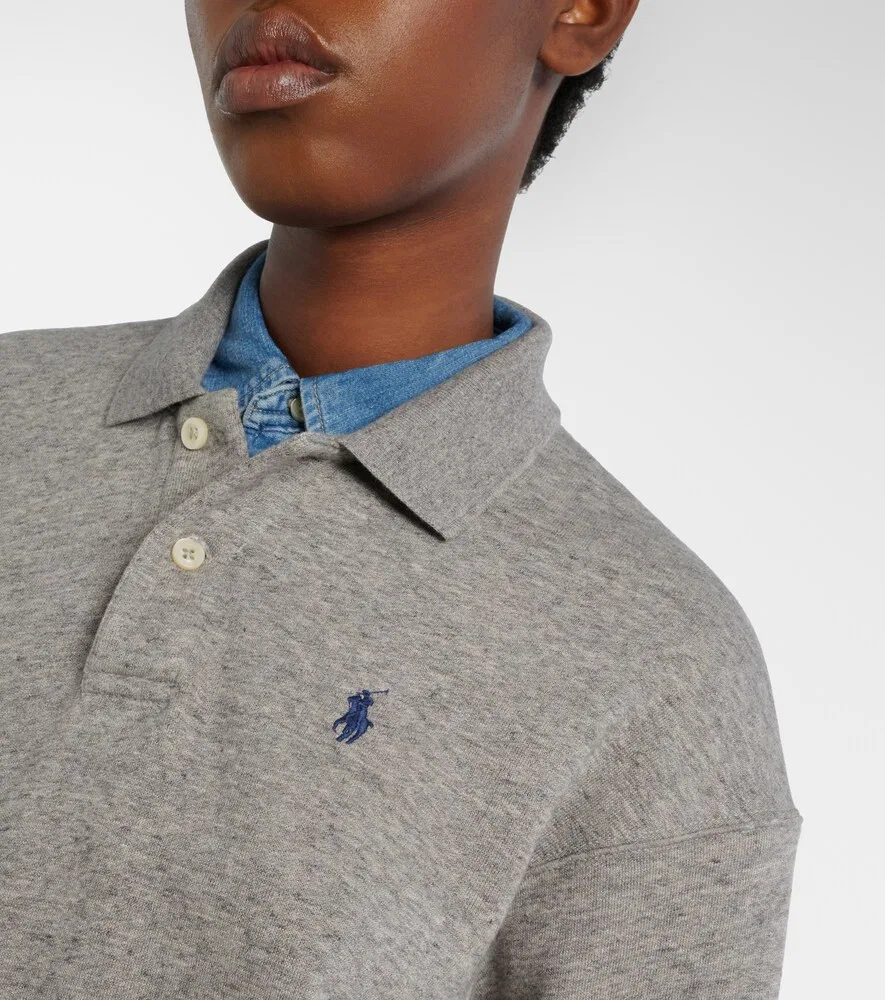 Поло-толстовка из хлопкового флиса с логотипом Polo Ralph Lauren, серый — фото 4