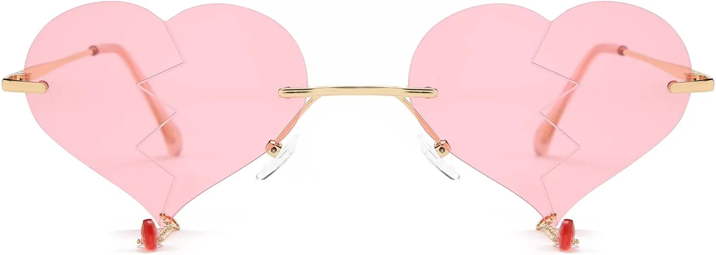 

COTIA/Модные безободковые солнцезащитные очки для женщин 2020 года, ретро-стиль, сердечко, кисточка, панк-стик, мужские безободковые солнцезащитные очки UV400, Pink