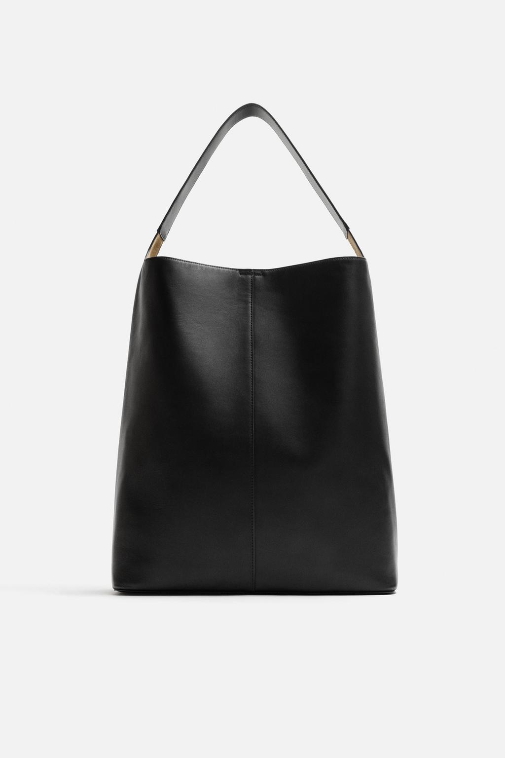 

Кожаная сумка для покупок ZARA, черный