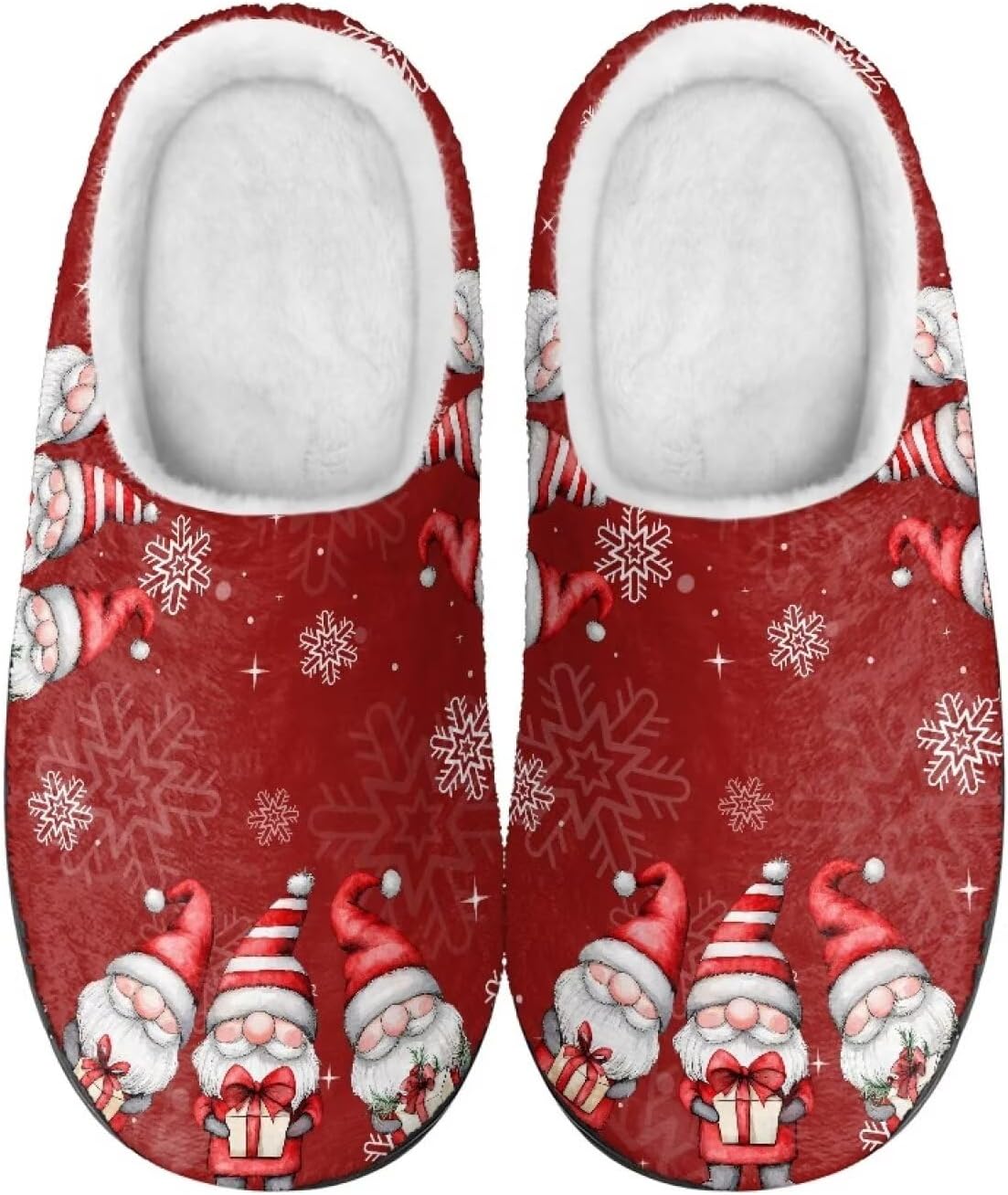 

Тапочки Mintulipy из хлопка, женские пушистые тапочки, домашняя обувь, для дома и улицы, размеры 34-50 (EUR), 3-15 (US) (женские), 8-15 (мужские) для женщин и мужчин, Christmas Gnomes Snowflake