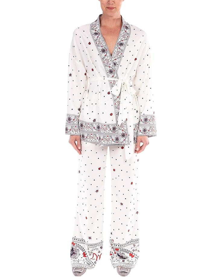 

Женская блузка Badgley Mischka Bon Voyage Boarder Print Kimono, Ivory Multi