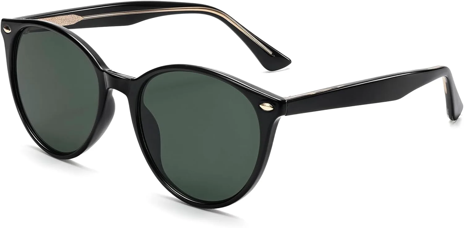 

Ретро круглые солнцезащитные очки для женщин и мужчин. Классические винтажные солнцезащитные очки с защитой от УФ-излучения UV400 YUNKRK, Black Frames + Grey Lens