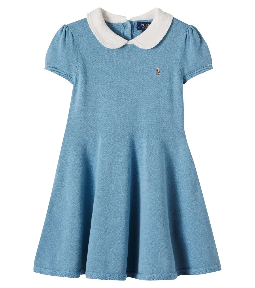 Вязаное хлопковое платье Polo Ralph Lauren Kids, синий