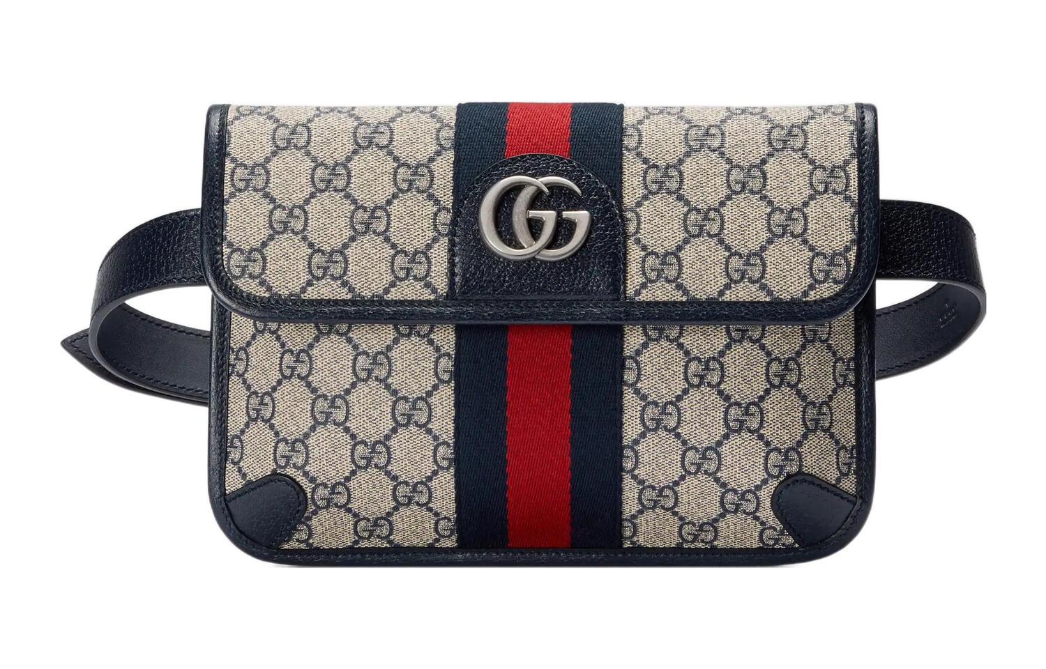 

GUCCI Кожаный поясной рюкзак Ophidia синий бежевый
