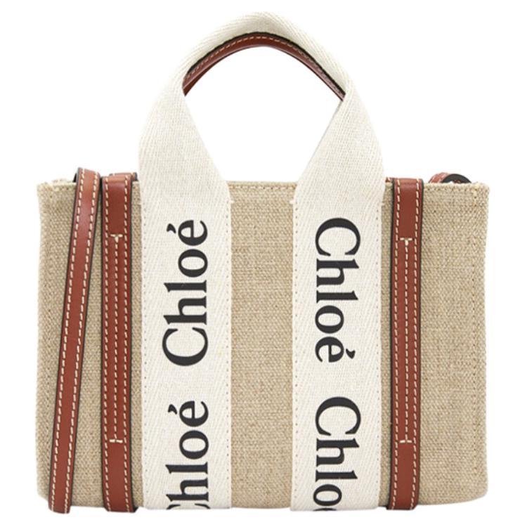 

Chloé Сумка-тоут Chloe Woody Canvas With Leather, шоппер, сумка через плечо, кроссбоди, мини-клатч женский ecru