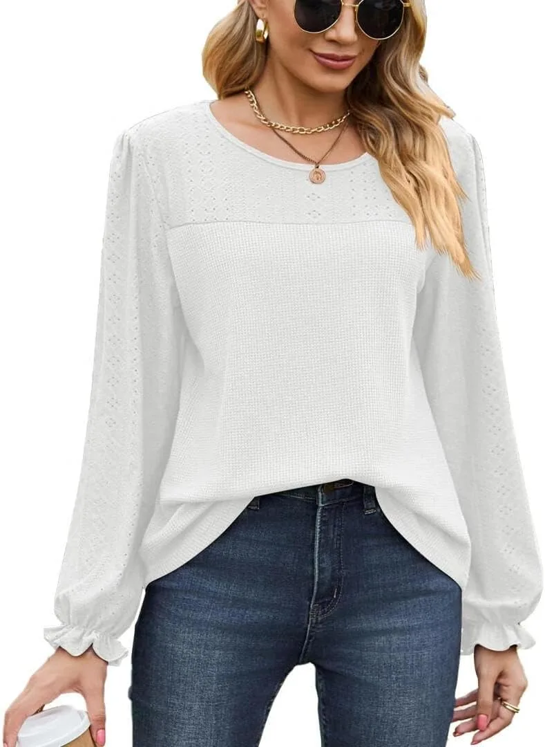 

FMCHICO женская футболка с длинным рукавом Casual Crewneck Waffle Knit