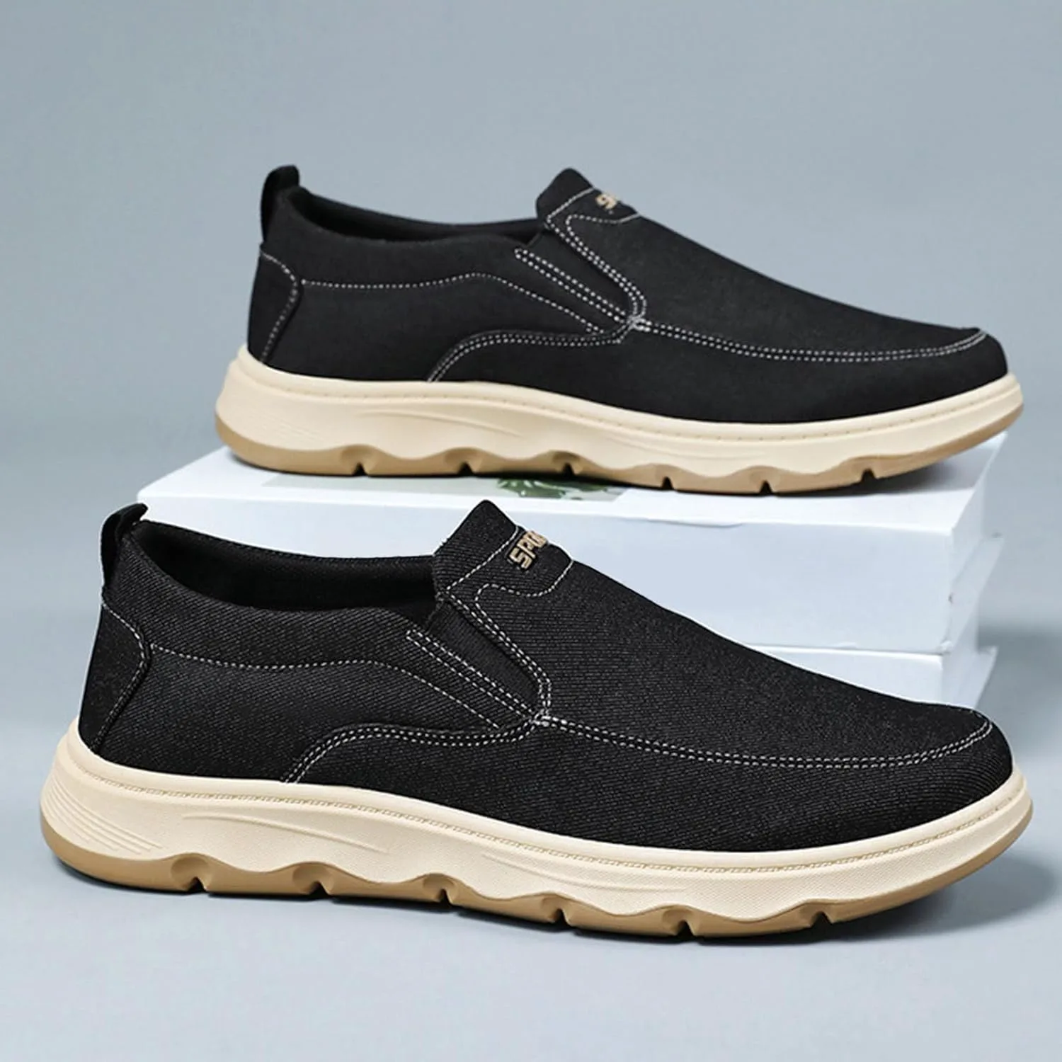 Мужская повседневная обувь Espadrilles Удобные легкие лоферы с плоской резиновой подошвой для прогулок по пляжу Generic, черный — фото 2