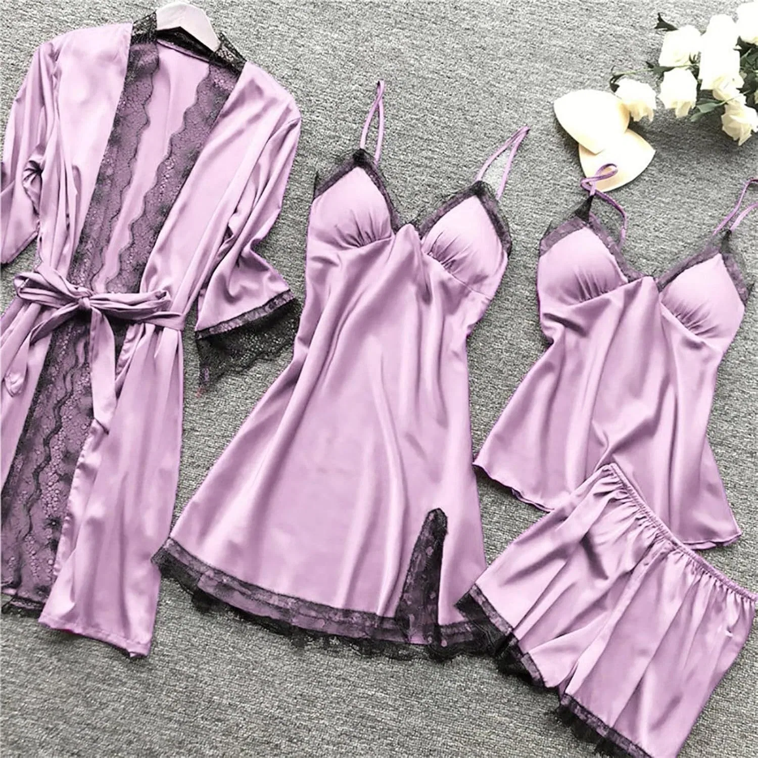 Комплект пижамы, кружевной, Silk Satin, светло-фиолетовый — фото 3