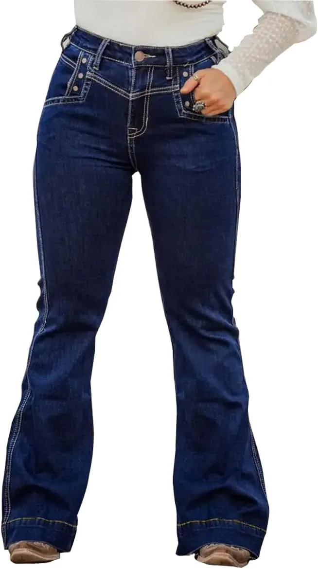 

Женские классические джинсы Bootcut, Stitch Wash, High Waist Symmetry Button Stretch Huang's