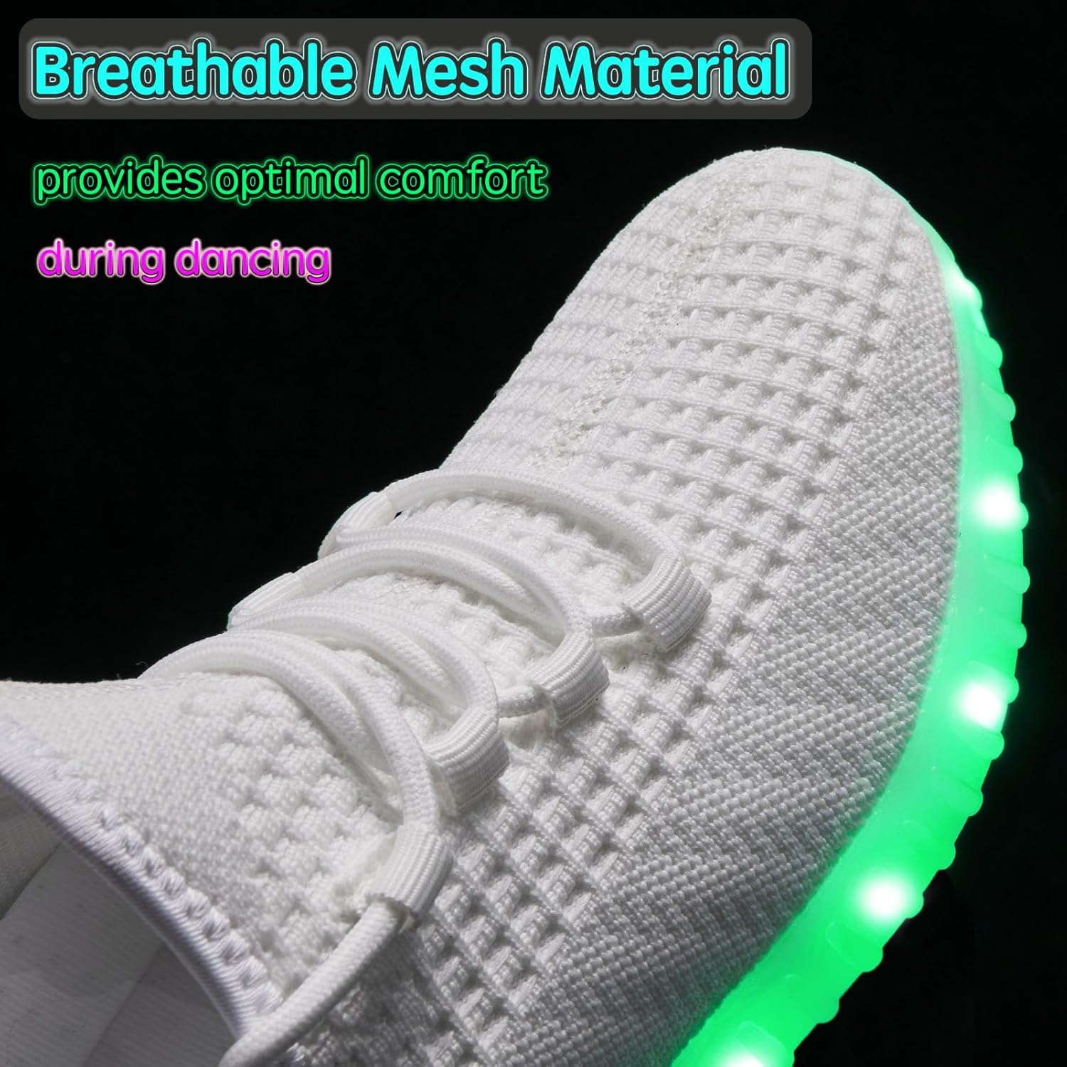 Светящиеся кроссовки для женщин и мужчин, унисекс, с USB-зарядкой, LED, для взрослых, с сетчатым верхом, светящиеся, мерцающие кроссовки для танцев Bosenhulu, белый — фото 2