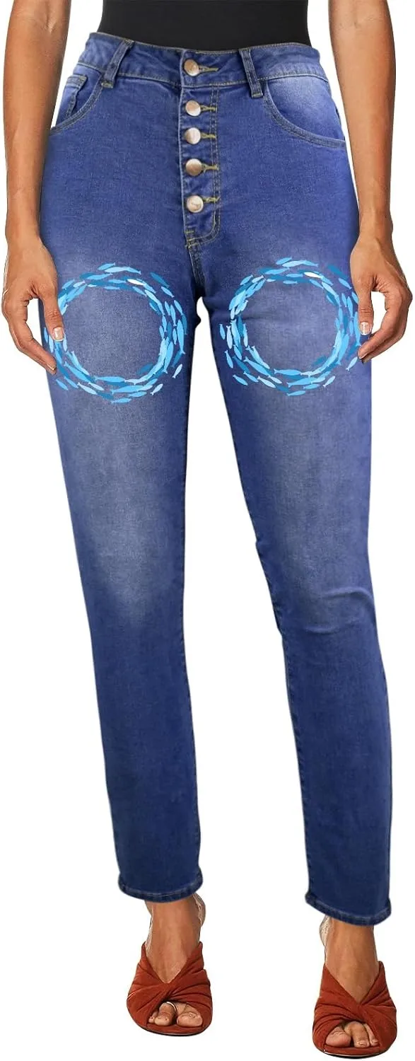Женские джинсы с высокой талией Casual Stretch Denim Pants 5 Button Push Up Butt Lifting Skinny
