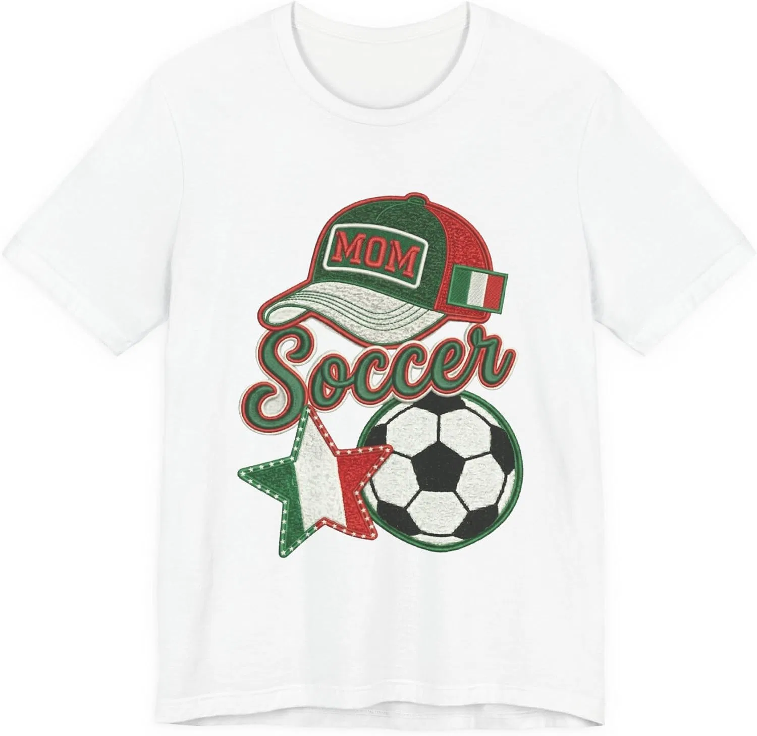 Футболка с принтом Mom Soccer Cap and Ball, итальянский флаг, звезда, белый