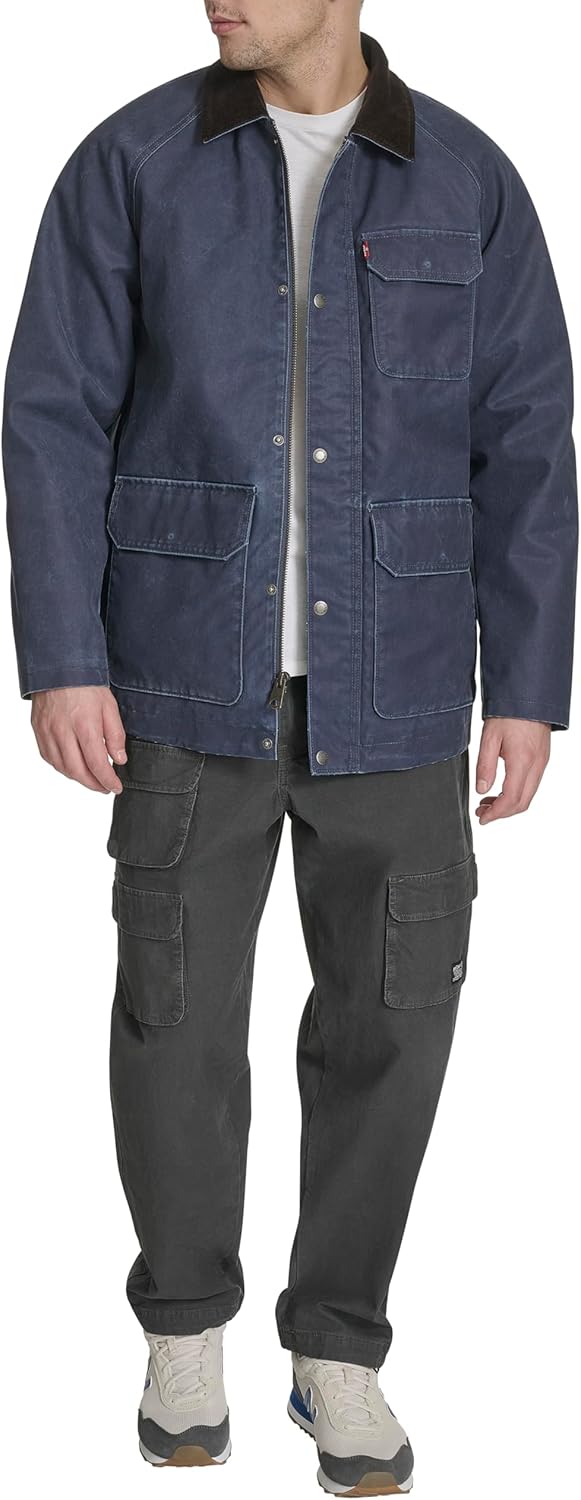 Мужская хлопковая куртка Levi's Barn с вельветовым воротником, Navy Wax Look — фото 2