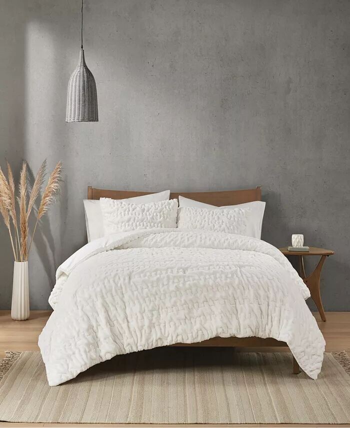 

Блер с рюшами, 3 предмета. Комплект одеял из искусственного меха, полный размер/размер размера «queen-size» Madison Park, серый