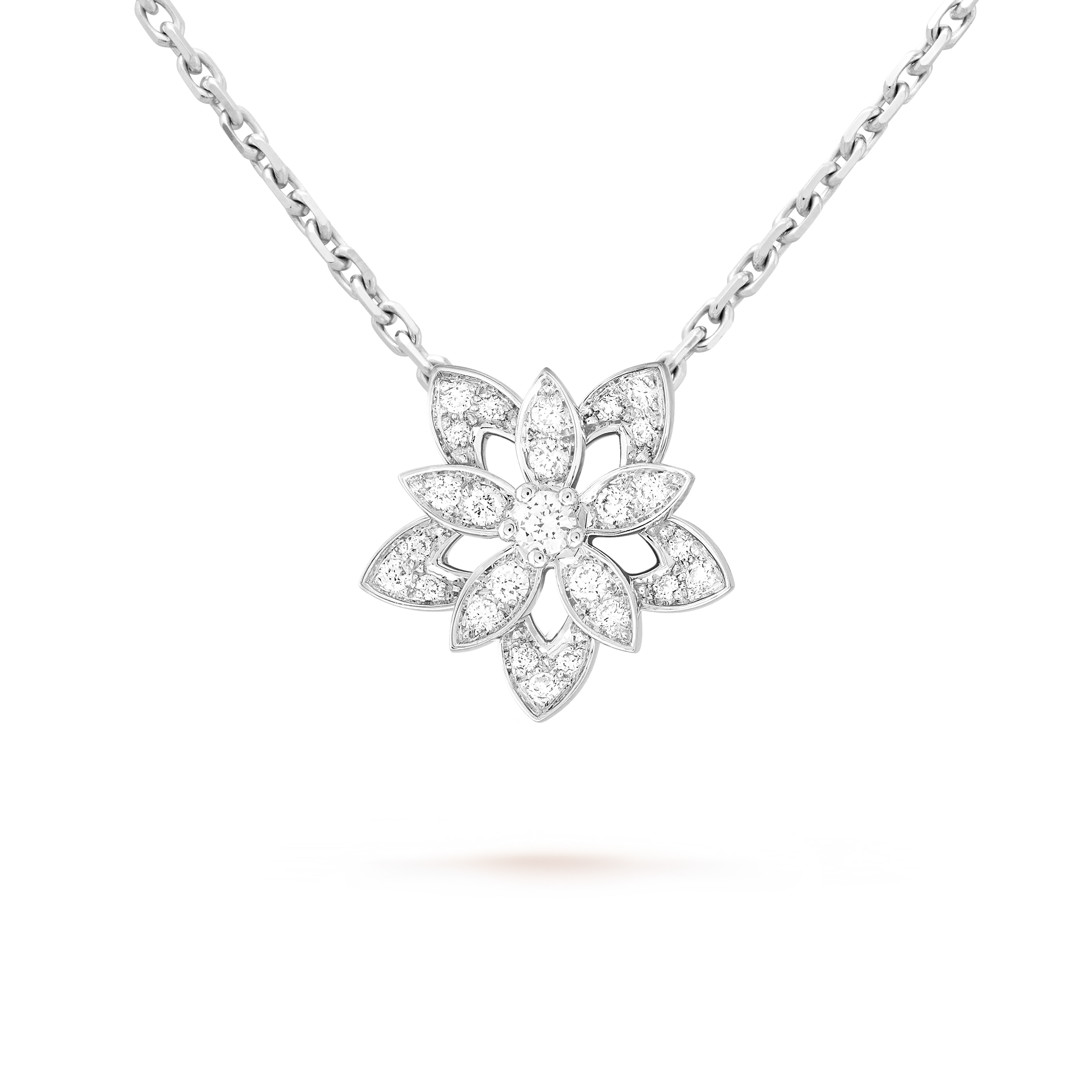 

Кулон Van Cleef & Arpels Lotus openwork, мини модель, белое золото 18 ct, бриллиант