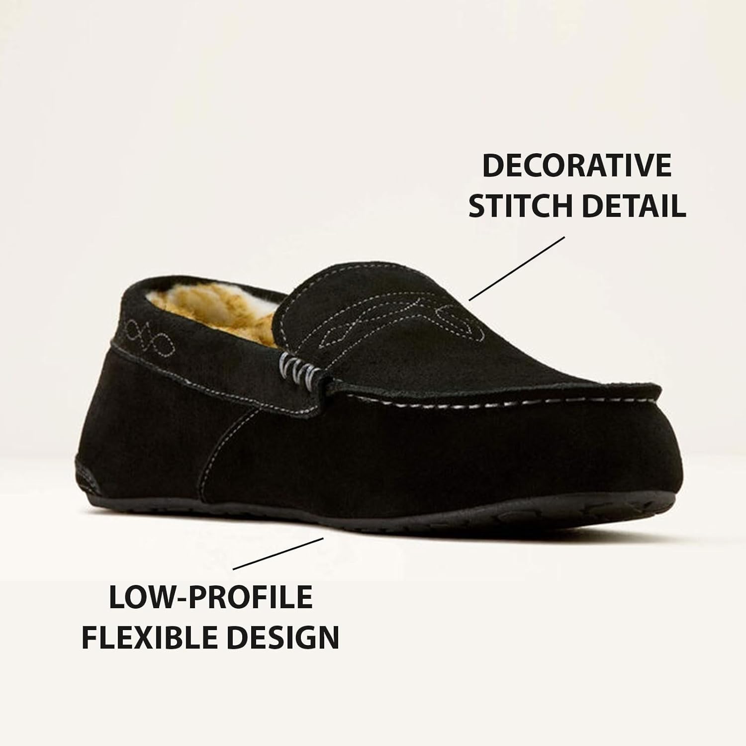 Мужские мокасины ARIAT Clayton - прочные, из натуральной замши, теплые, стильные повседневные обувь для дома и улицы с мягкой подкладкой из плюша, черный — фото 4