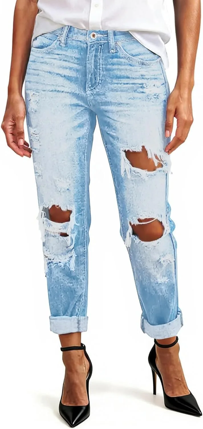 Женские джинсы Boyfriend Mid Rise с эффектом потертости — фото 4