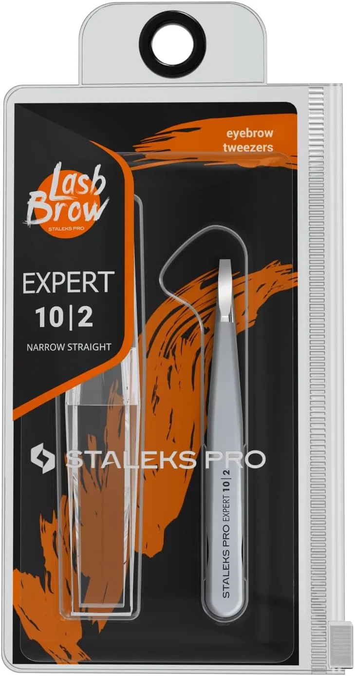 Пинцет для бровей Staleks Pro EXPERT 10 с узким прямым кончиком, серебристый — фото 2