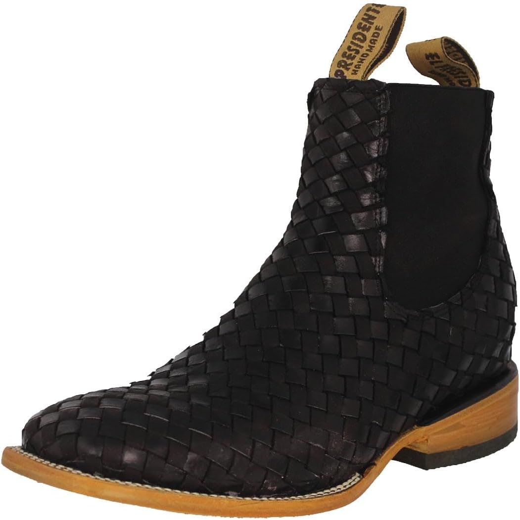 

Мужские черные ботинки до щиколотки Chelsea El Presidente из плетеной кожи в ковбойском стиле