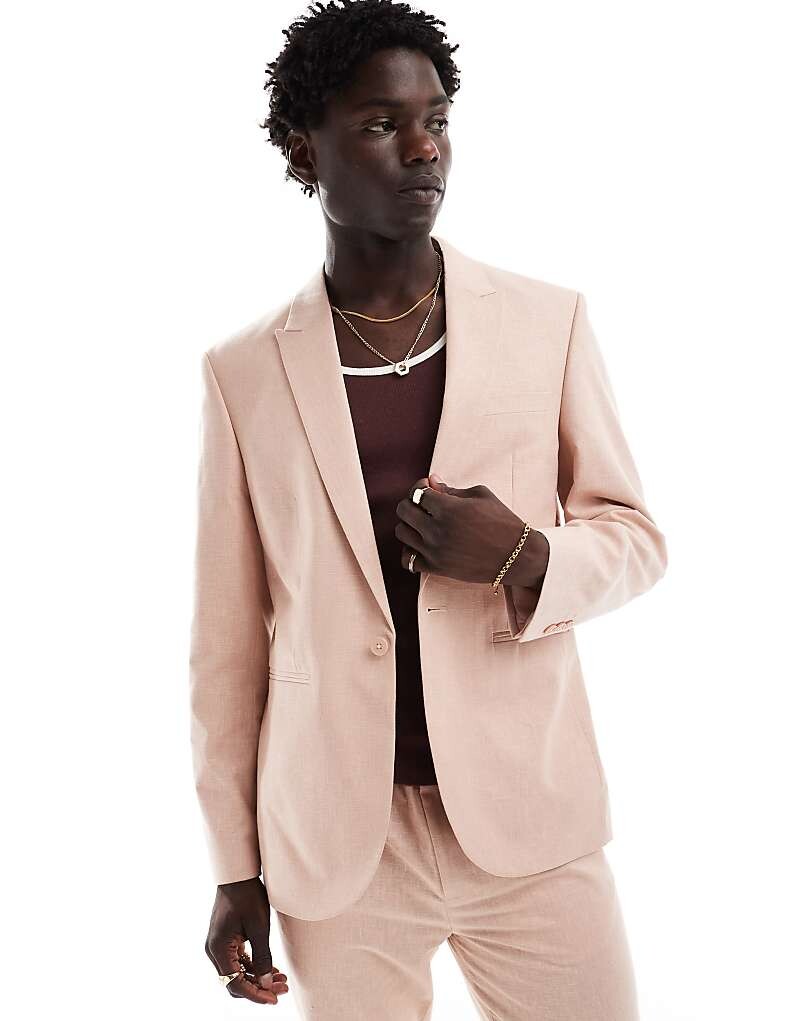 

Розовый льняной пиджак узкого кроя ASOS DESIGN