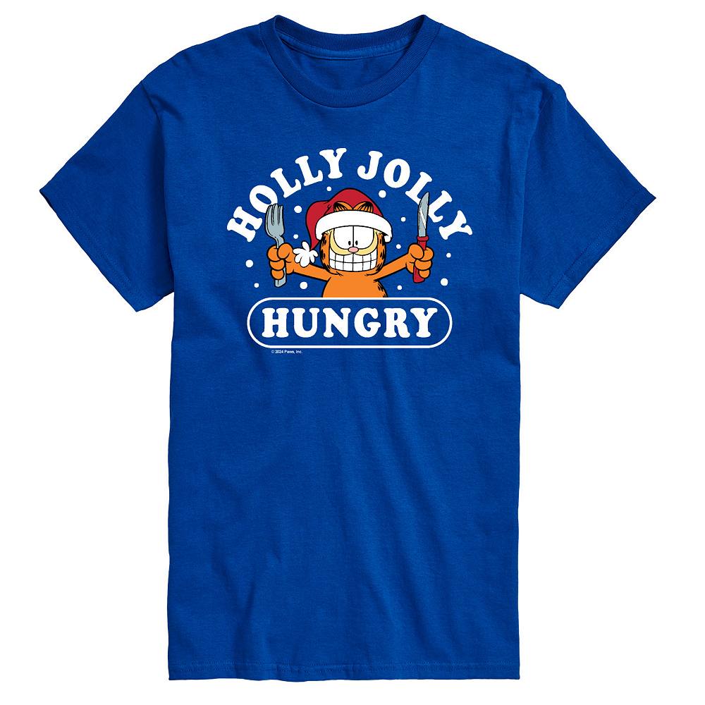 

Мужская футболка с рисунком Garfield Holly Jolly Hungry Licensed Character, синий