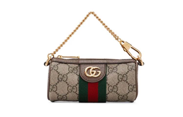 

GUCCI Офидия холщовая с кожаной отделкой цилиндрическая сумка кошелек для монет женская классическая эбони