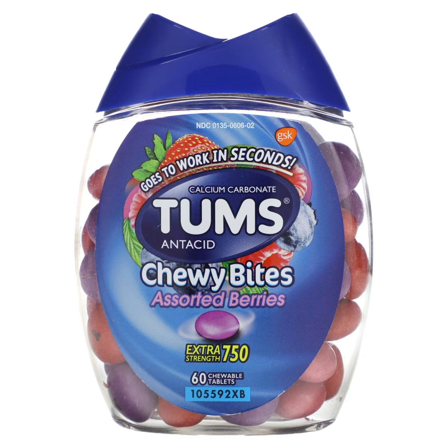 

Антацидная добавка Tums Extra Strength ягодное ассорти, 60 жевательных таблеток