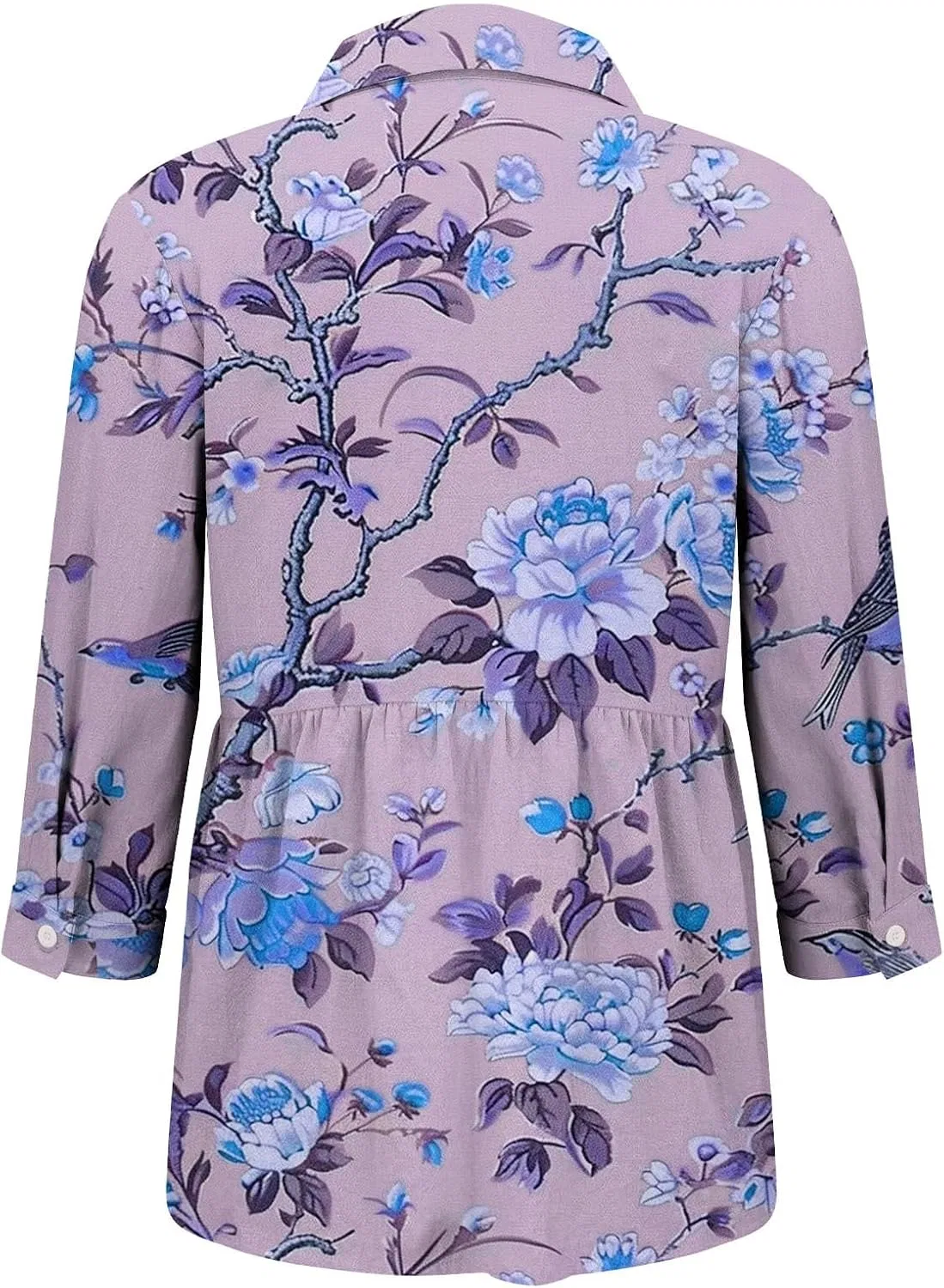 Блуза свободная с пуговицами, длинный рукав, Fashion Women Loose Button Solid Lapel Long Sleeve T-Shirt Blouse, пурпурный — фото 3