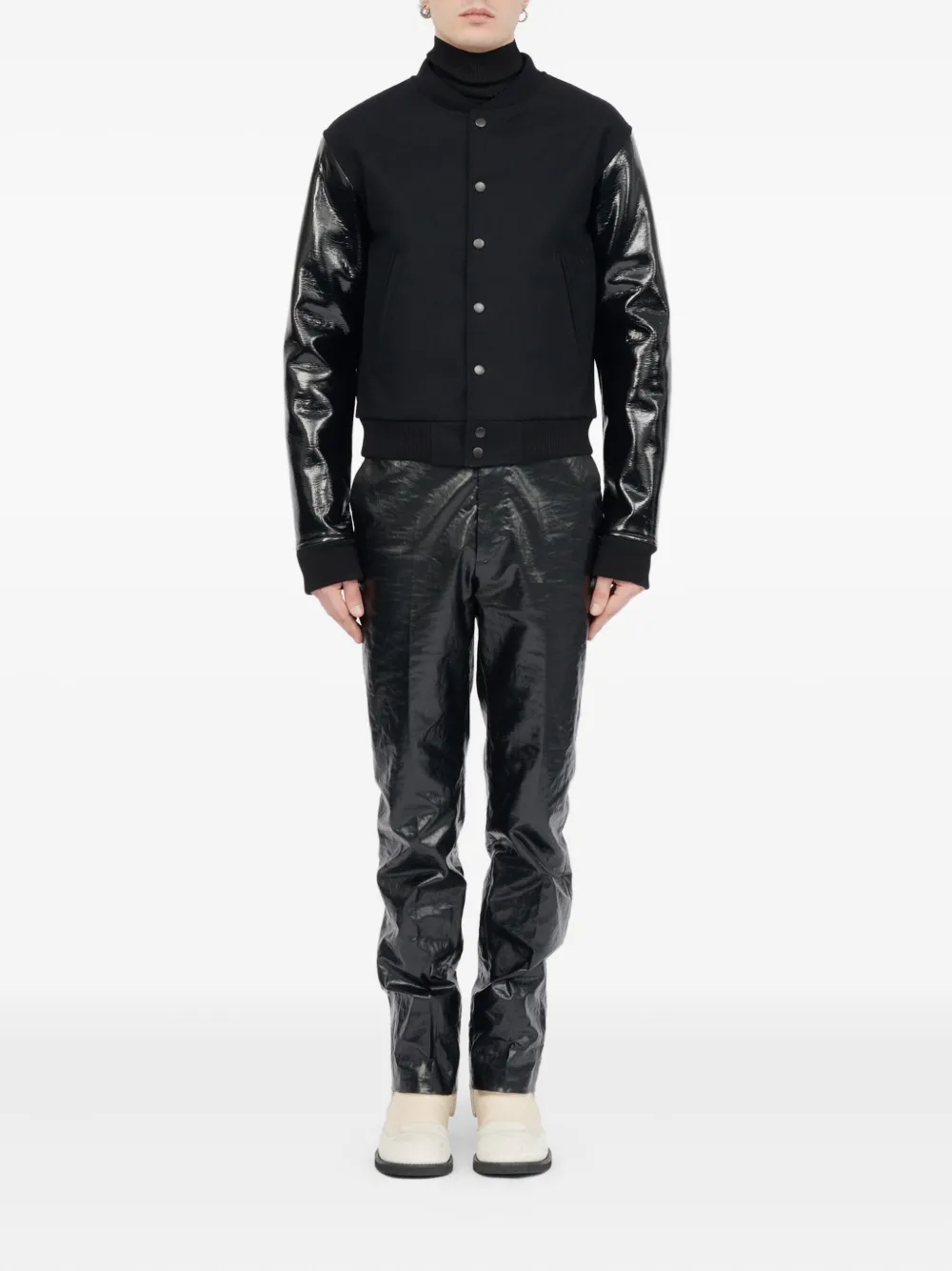 Шерстяная куртка с кожаными рукавами MM6 Maison Margiela, черный — фото 2