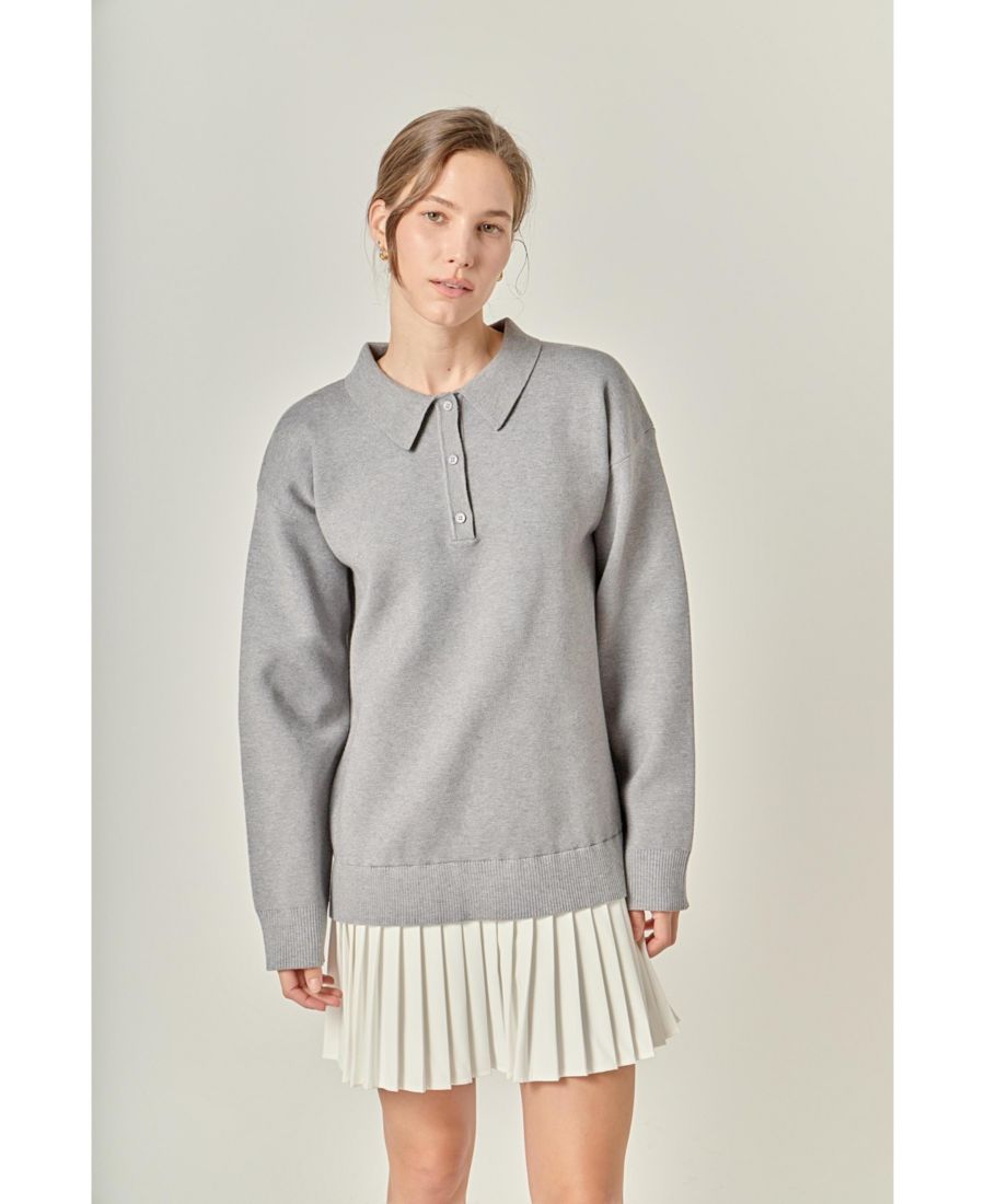 

Женское мини-платье-поло из комбинированных материалов English Factory, Grey/white