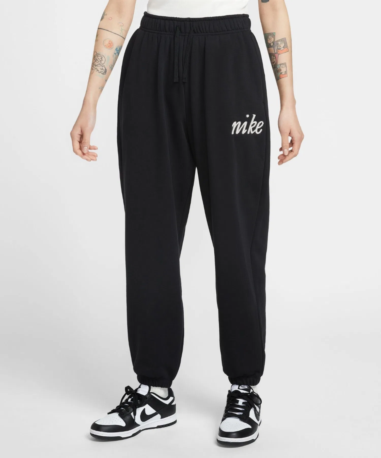 Женские спортивные брюки Nike Sportswear Club Fleece средней посадки, свободного кроя, IQ3741-010, черные. — фото 3
