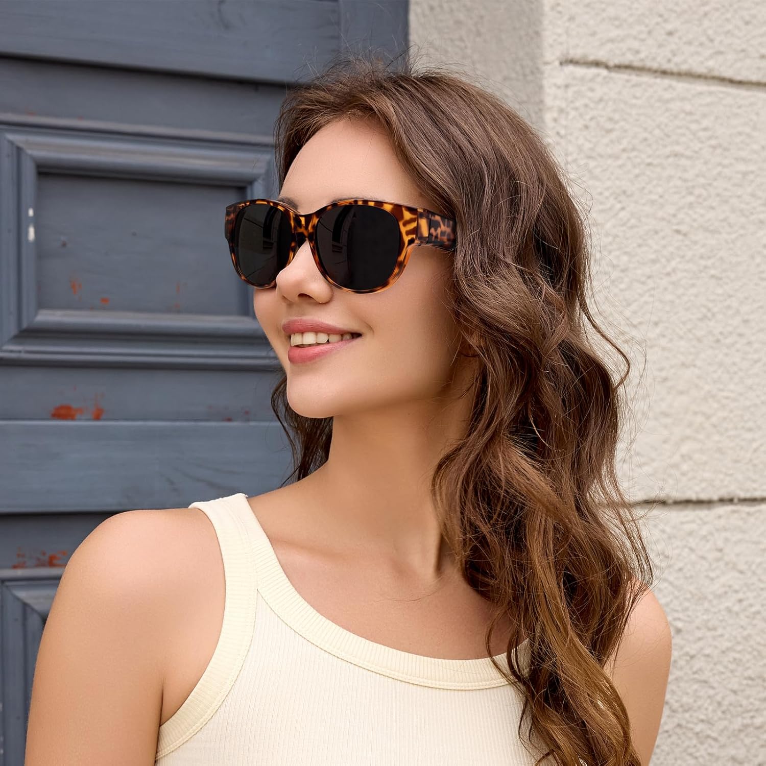 

Солнцезащитные очки с поляризованным покрытием, надеваемые поверх обычных очков, женские солнцезащитные очки с защитой от УФ-излучения, легкие Face Shadow, L Brown Leopard / Dark Grey