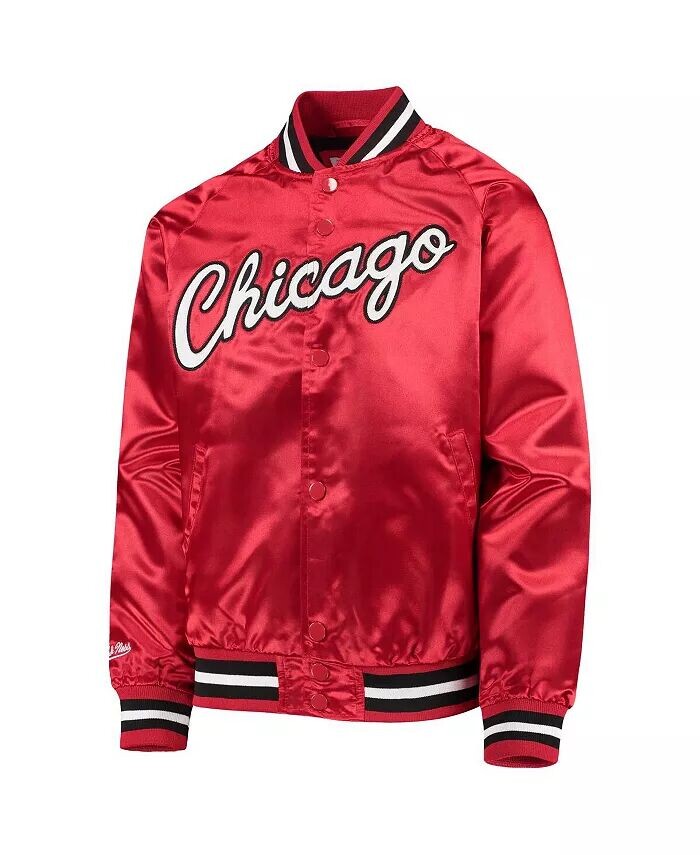 Классическая атласная куртка реглан на кнопках Red Chicago Bulls для больших мальчиков и девочек Mitchell & Ness, красный — фото 3