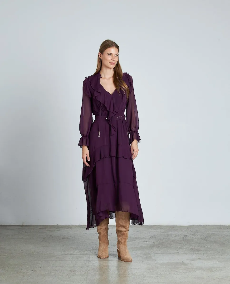 

Длинное платье с оборками и регулируемым поясом Alma en Pena, фиолетовый