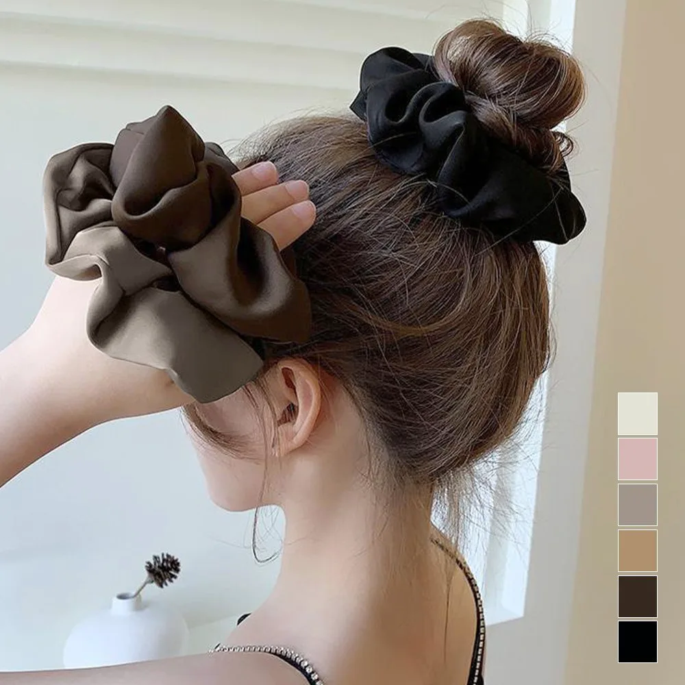Атласная резинка для волос в корейском стиле, 6 однотонных цветов. Miniministore, black — фото 2