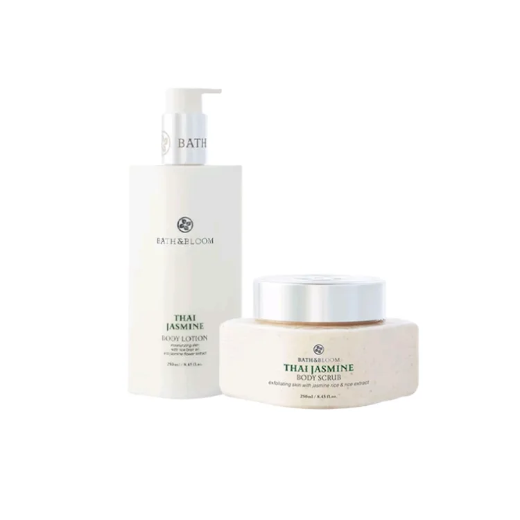 Увлажняющий комплект одежды для ванны Jasmine BATH&BLOOM, Two-Piece Set: Jasmine Body Lotion 250ml+Jasmine Scrub 250ml