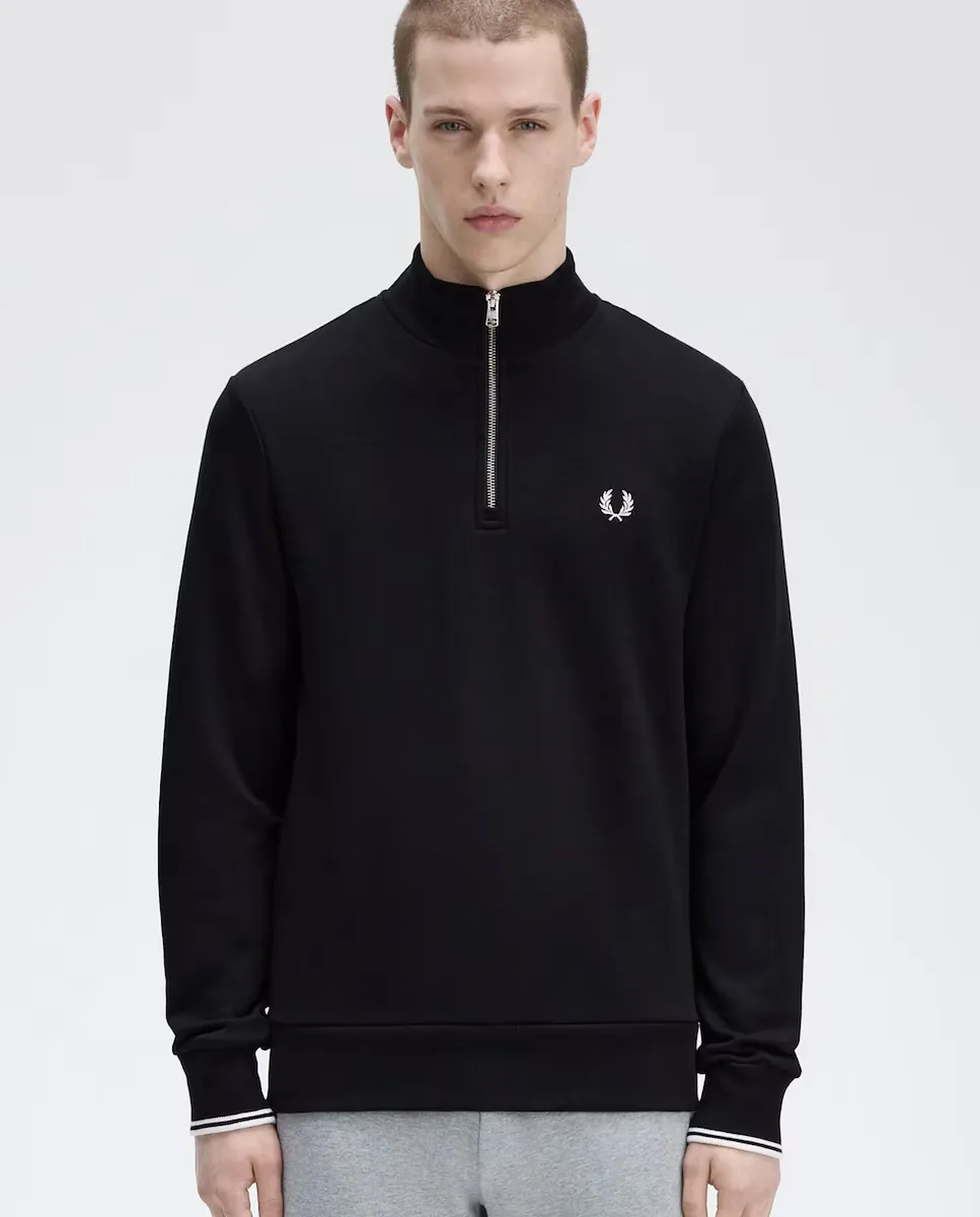 

Мужской свитшот на молнии и окантовке Fred Perry, чёрный