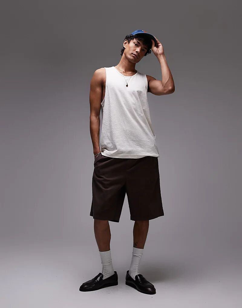 

Бежевая льняная майка Topman slub
