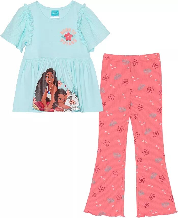 

Комплект из 2 предметов Moana Born To Voyage для малышей и маленьких девочек, короткий рукав, леггинсы Disney, зеленый