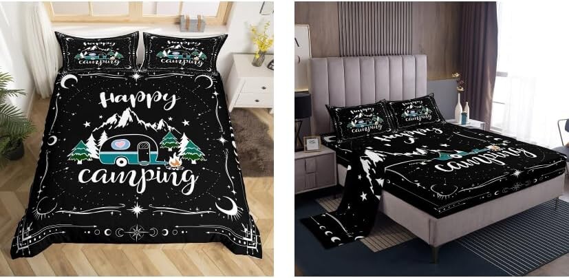 

Erosebridal Happy Camping Комплект простыней Queen + Camper RV Пододеяльник Queen (7 шт.)
