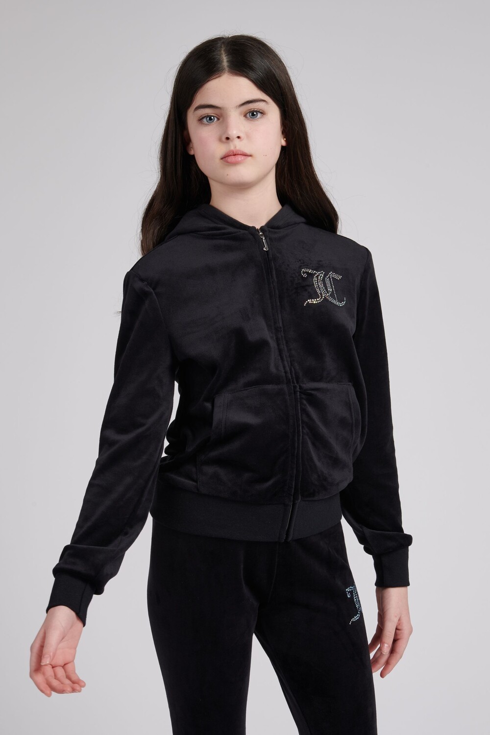 

Бархатное худи со стразами на молнии Juicy Couture, черный