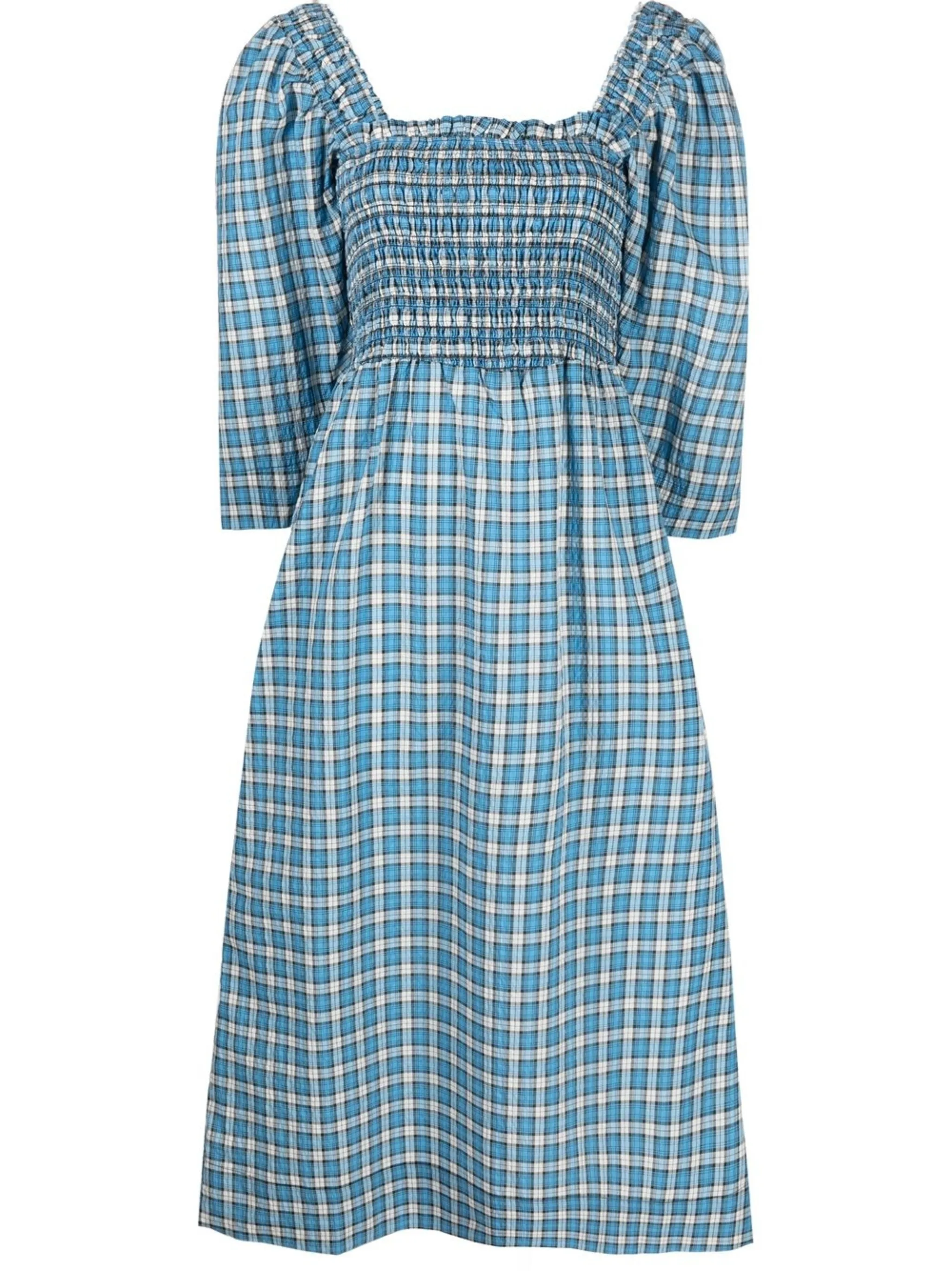 

Платье миди в клетку Ganni, синий