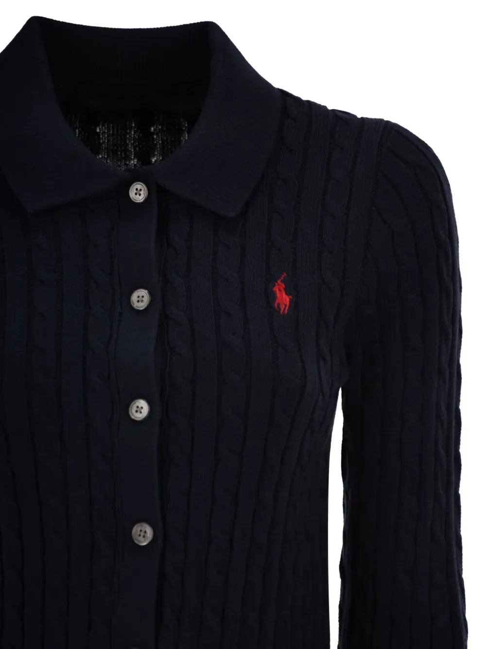 Кардиган вязаный косичкой с вышитым логотипом POLO RALPH LAUREN, синий — фото 4