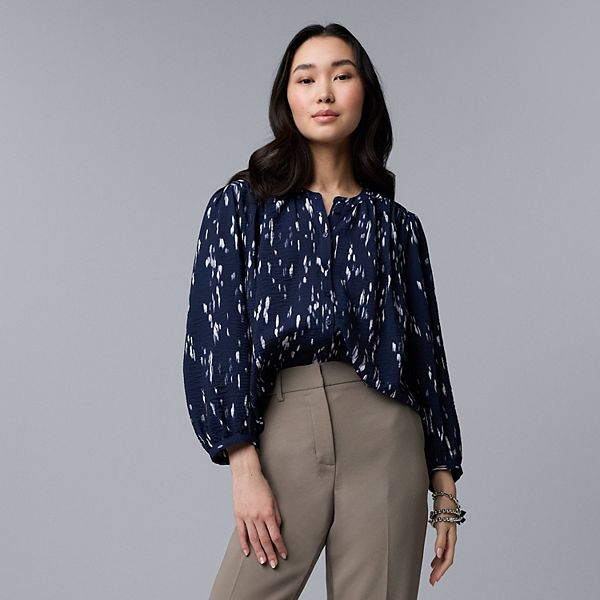 

Блузка с присборенными рукавами-фонариками Simply Vera Vera Wang, Navy Texture Drops