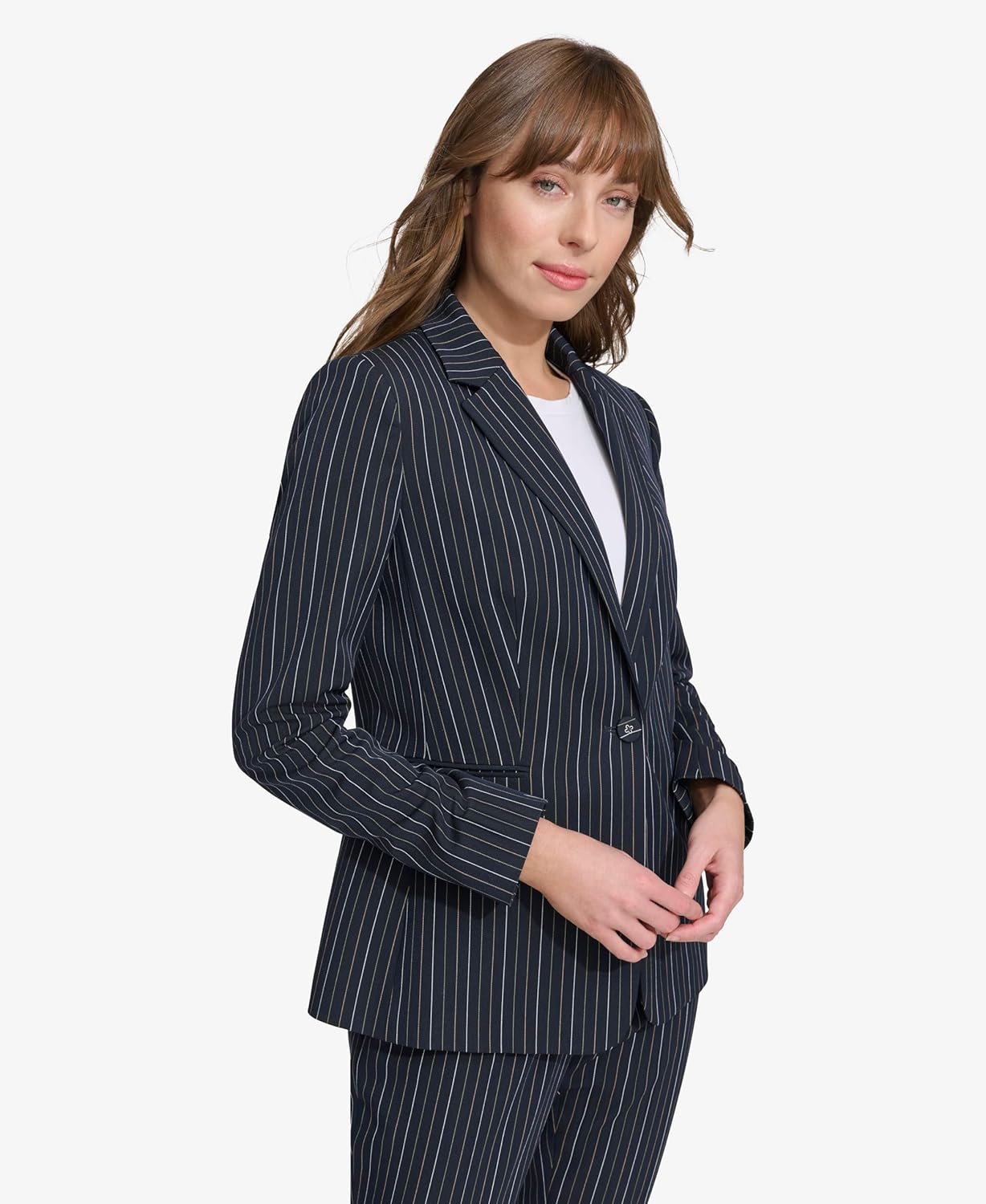 Женский блейзер Tommy Hilfiger в тонкую полоску с рукавами-фонариками, Midnight Multi — фото 3