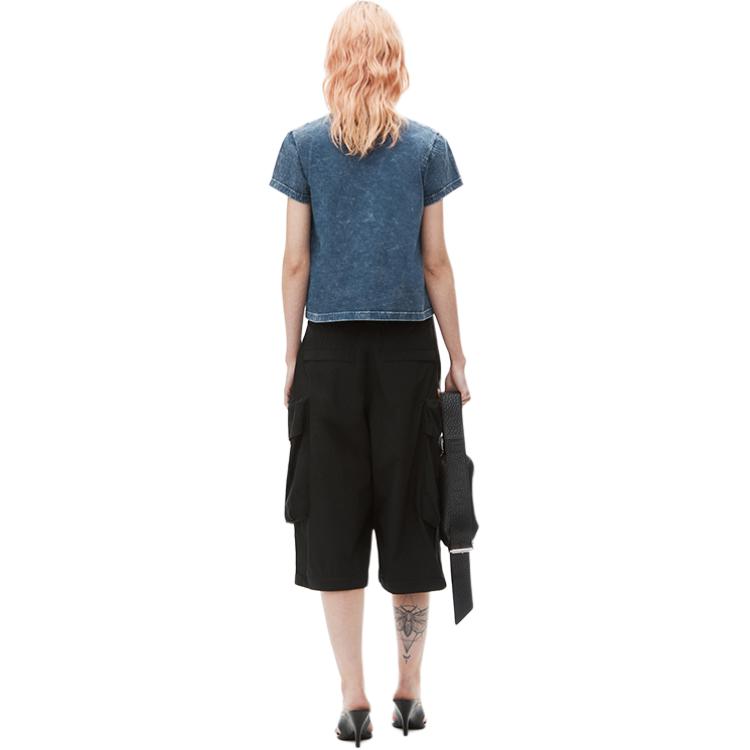 Футболка Alexander Wang с логотипом и контрастной горловиной, кислотная черная ледяная, эффект состаренности — фото 3