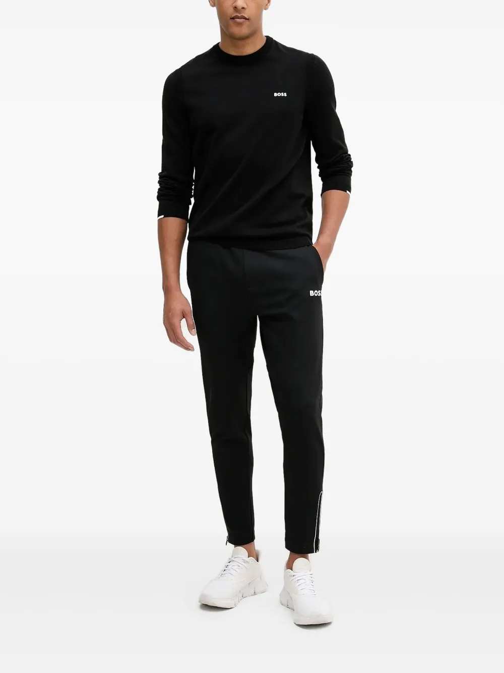 

Свитер с круглым вырезом и логотипом BOSS, черный