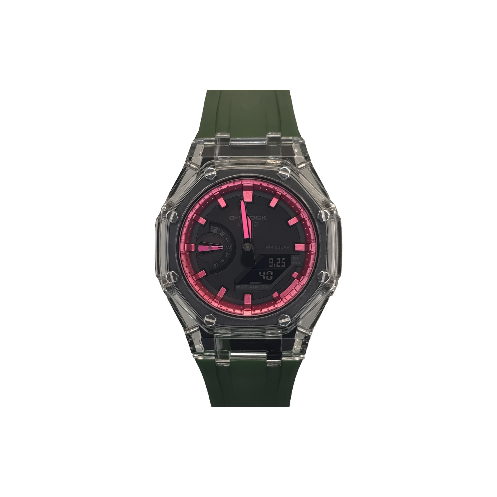 

CASIO Часы Men Liquid Crystal/Analog Dual Display Series Black Watch, Transparent Forest Pink
