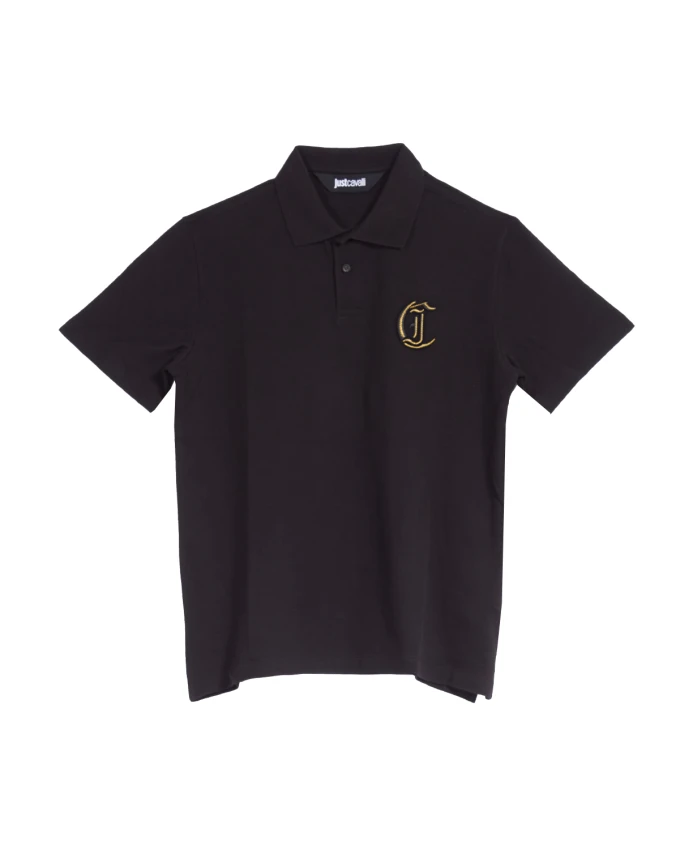 

Черная рубашка-поло из люрекса с готической вышивкой. Just Cavalli, черный