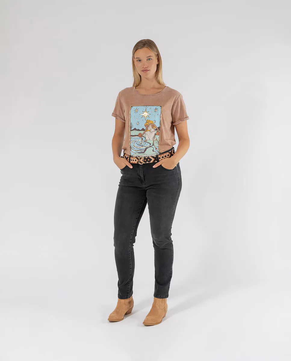 

Женские джинсы пуш-ап с жаккардовым поясом October, темно-серый